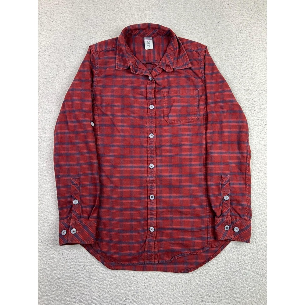Stio Shirt Womens Small Red Plaid Flannel Button Front Roll Tab Sleeve Casual